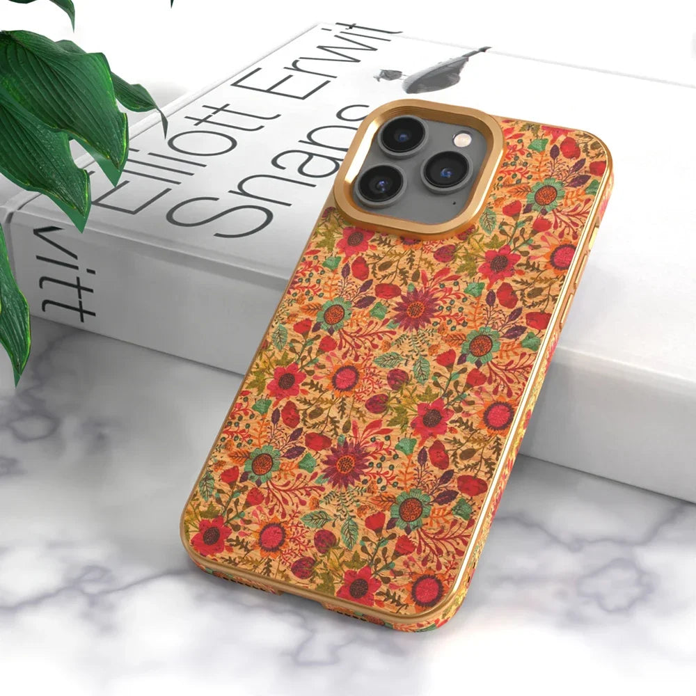 Genuine Leather Matte Anti-fingerprint Vintage Floral Soft Shockproof Case