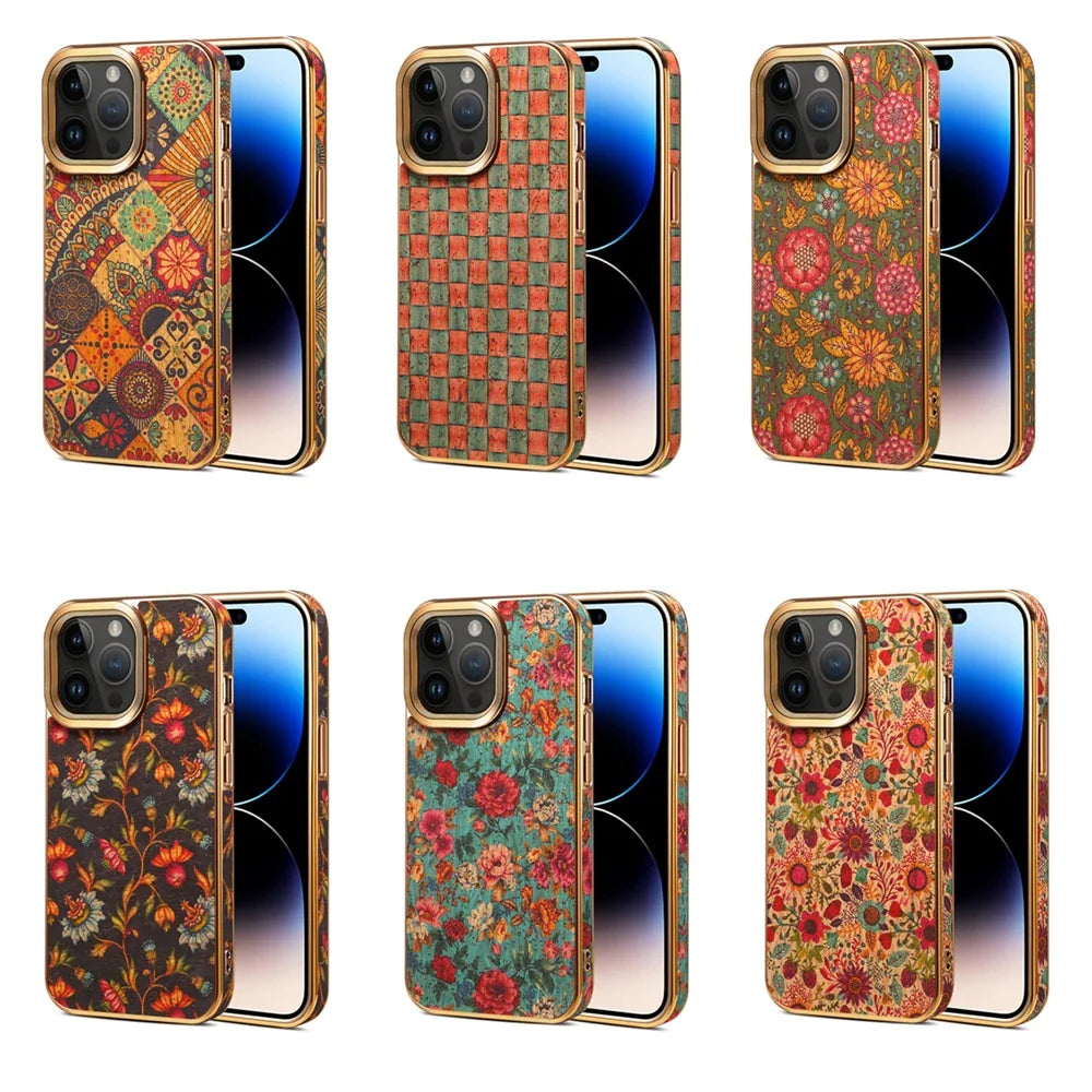 Genuine Leather Matte Anti-fingerprint Vintage Floral Soft Shockproof Case