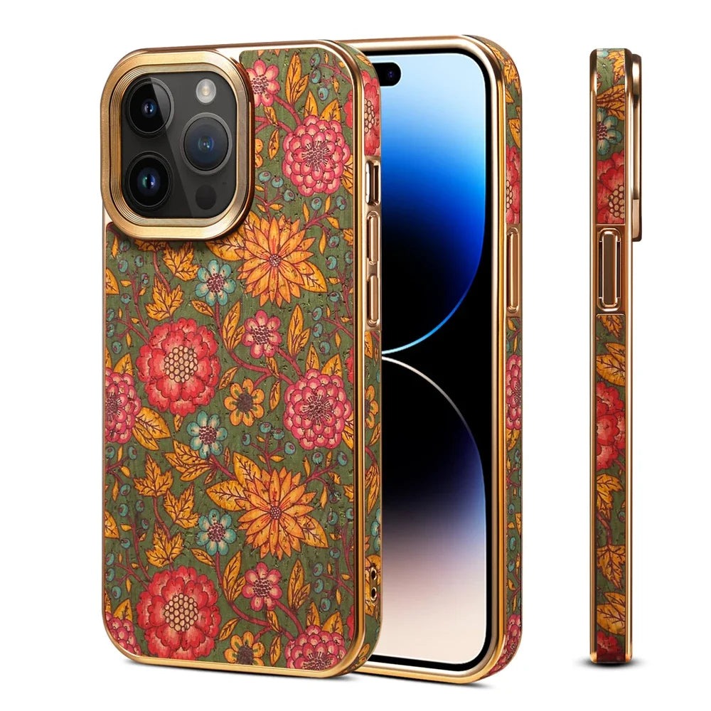 Genuine Leather Matte Anti-fingerprint Vintage Floral Soft Shockproof Case