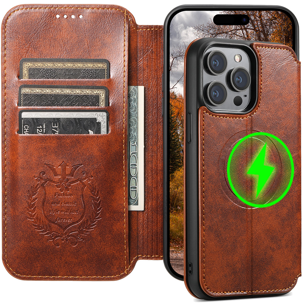 Vintage Magsafe Wallet Flip Case for iPhone