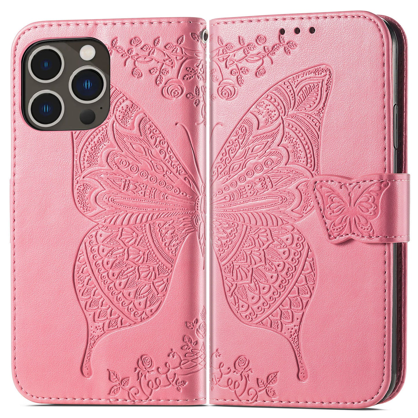 Embossed Butterfly Wallet Flip Case For iPhone