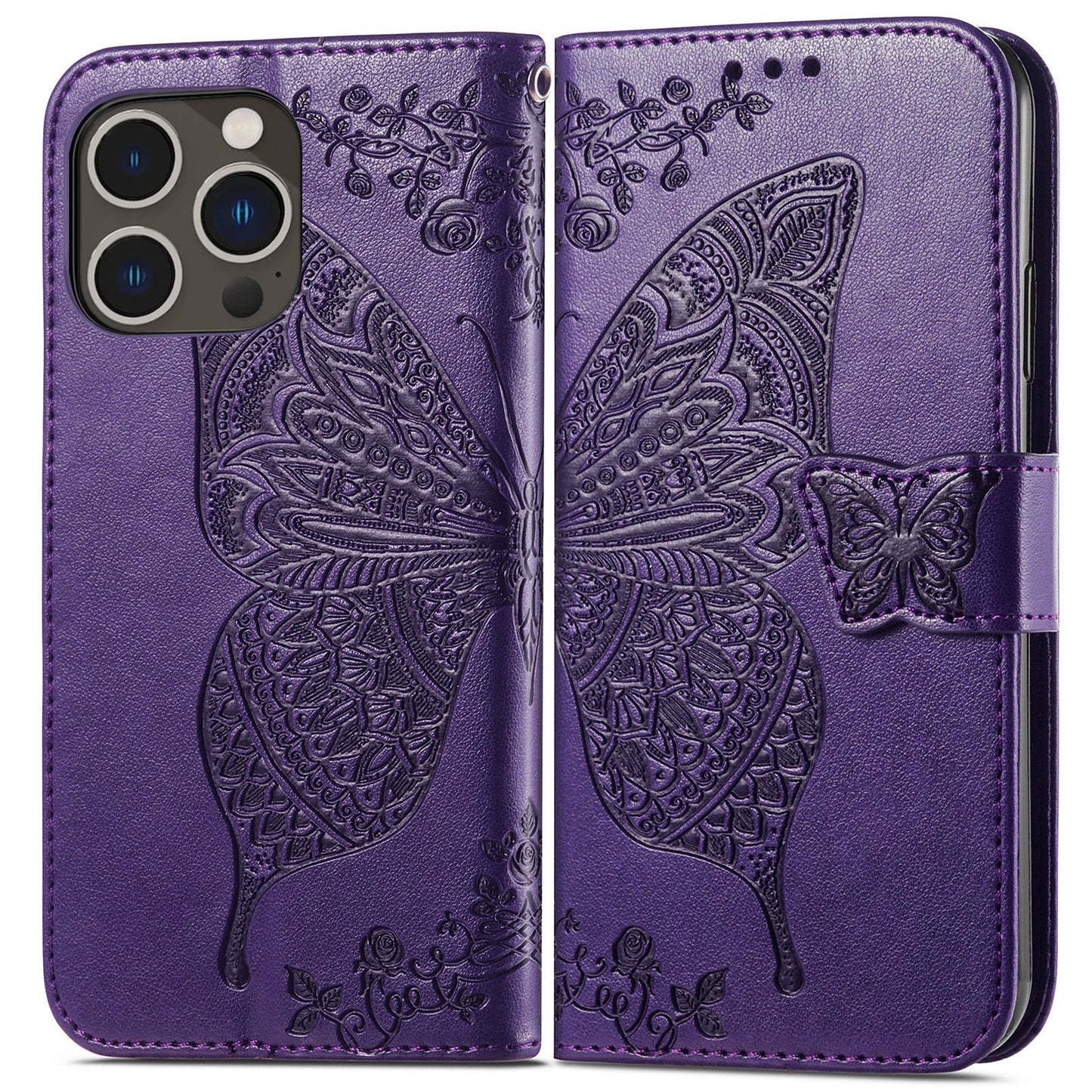 Embossed Butterfly Wallet Flip Case For iPhone