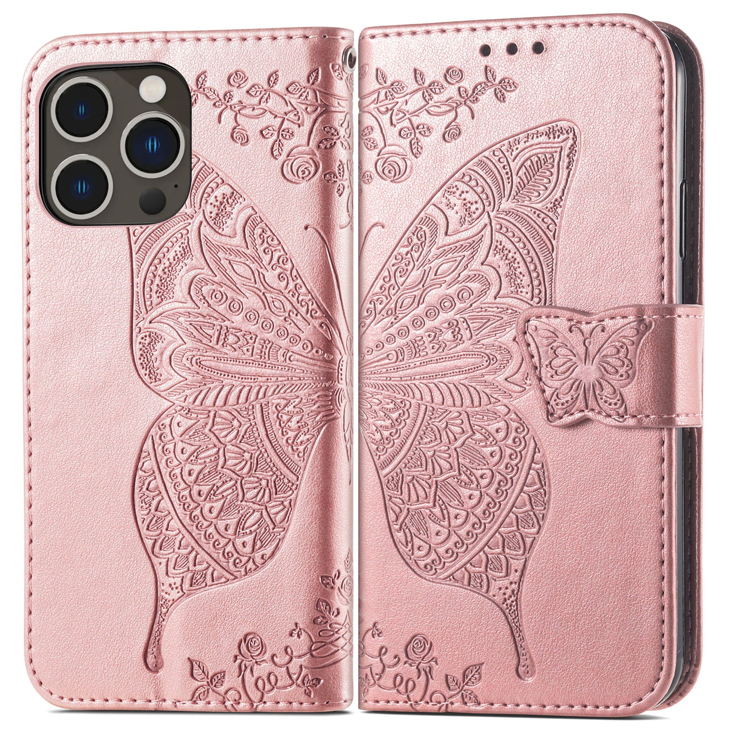 Embossed Butterfly Wallet Flip Case For iPhone