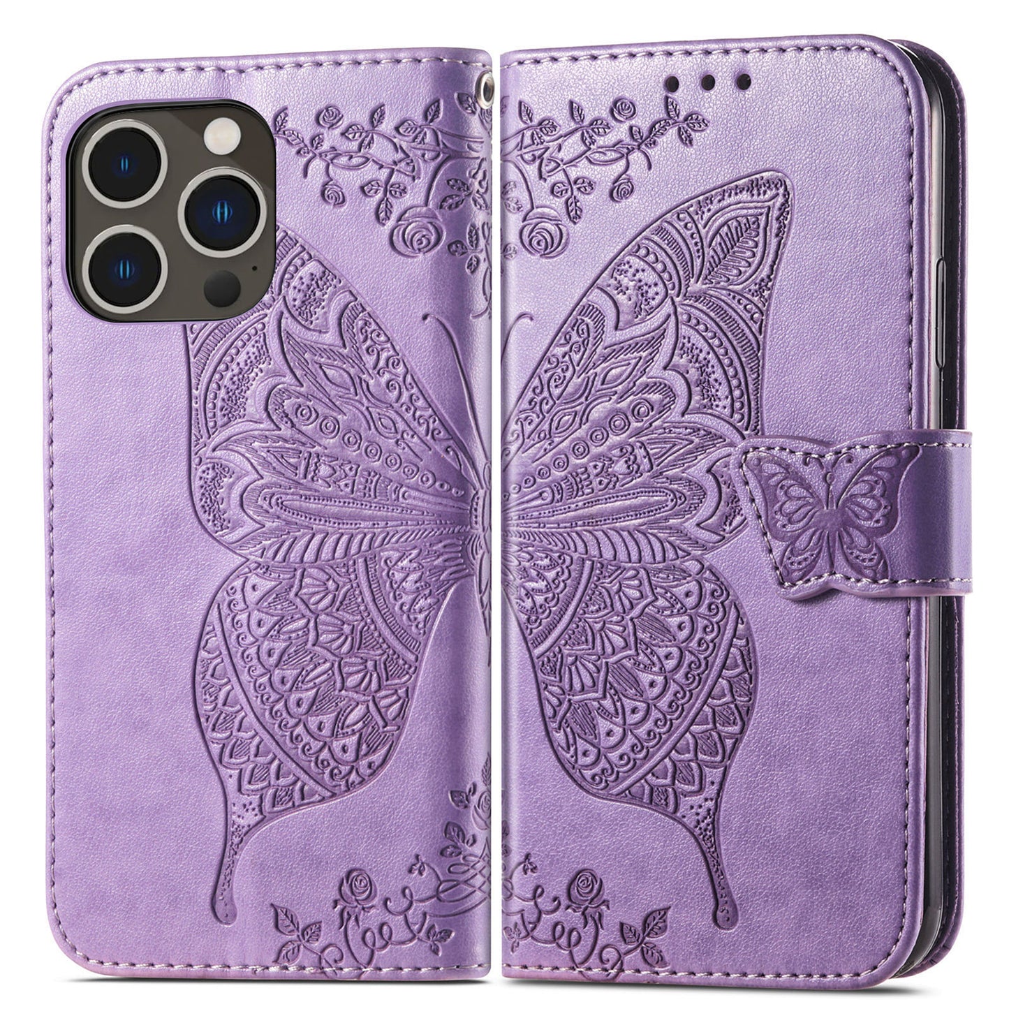 Embossed Butterfly Wallet Flip Case For iPhone