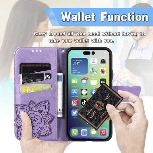 Embossed Butterfly Wallet Flip Case For iPhone