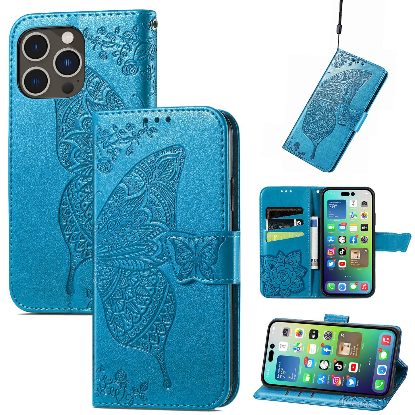 Embossed Butterfly Wallet Flip Case For iPhone