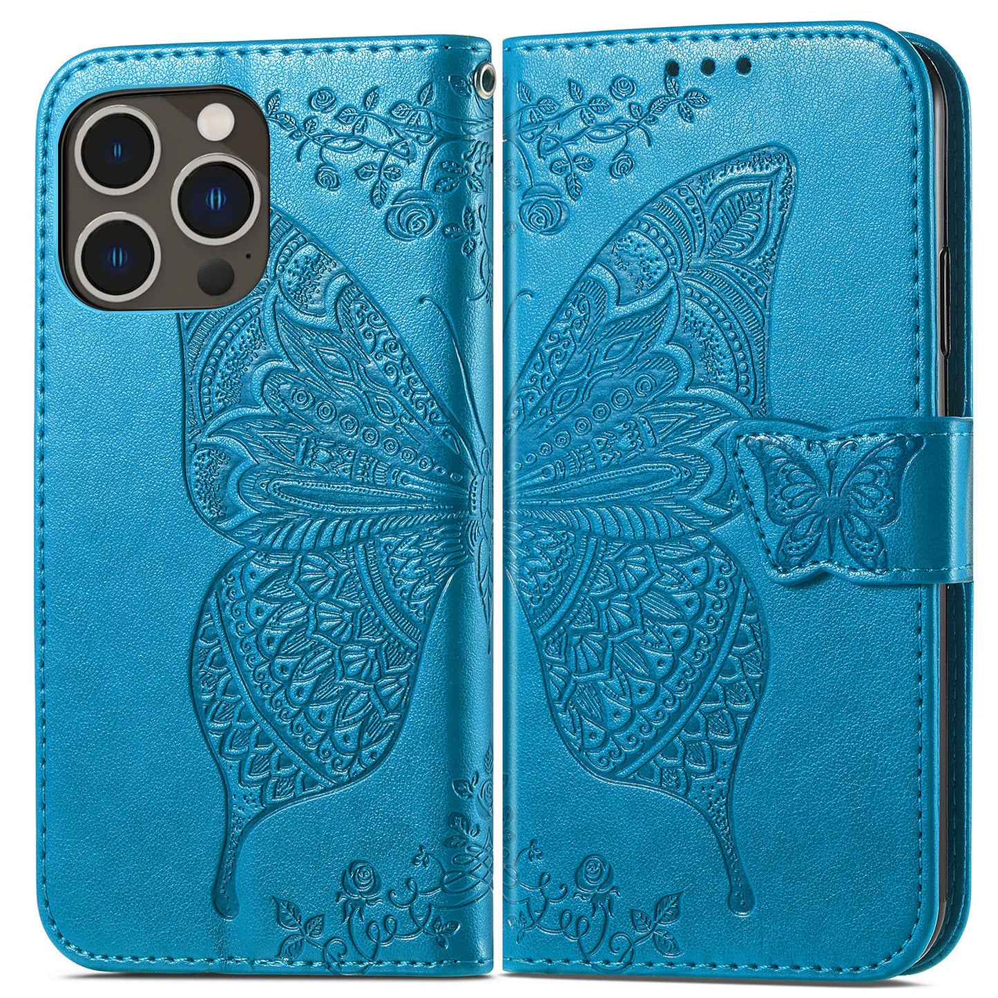 Embossed Butterfly Wallet Flip Case For iPhone