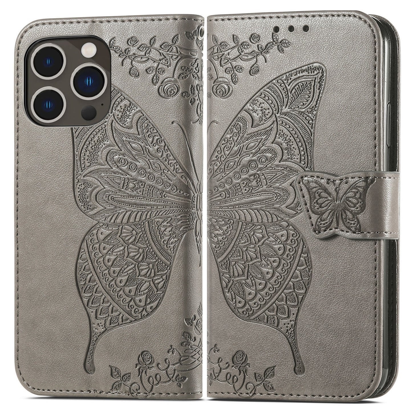 Embossed Butterfly Wallet Flip Case For iPhone