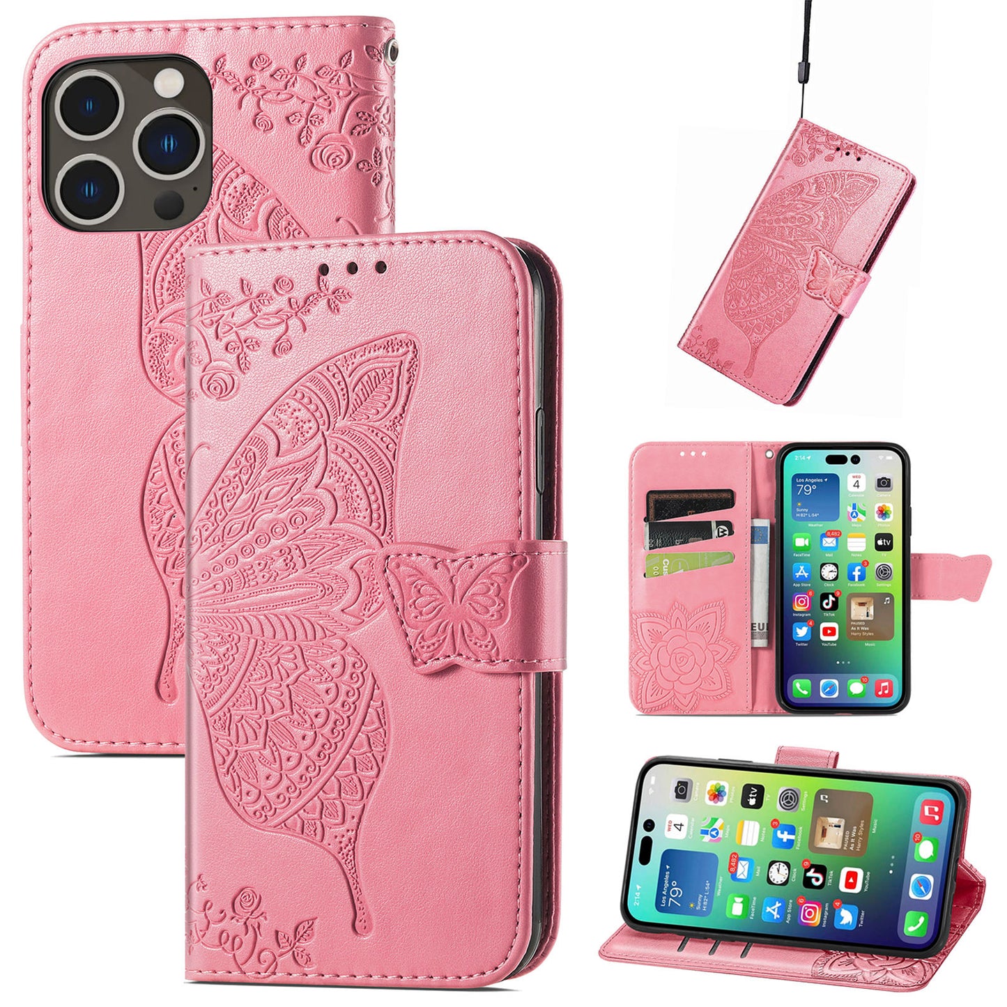 Embossed Butterfly Wallet Flip Case For iPhone