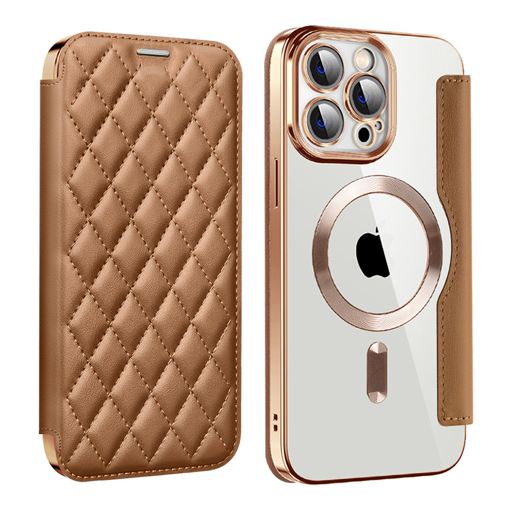 Diamond Grid Magnetic Flip Cover for iPhone