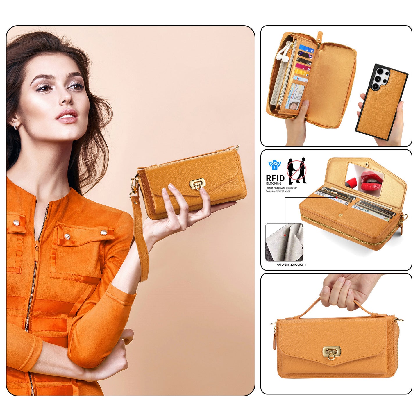 2 in 1 Removable Zip Card Solt Leather Wallet Case for Samsung