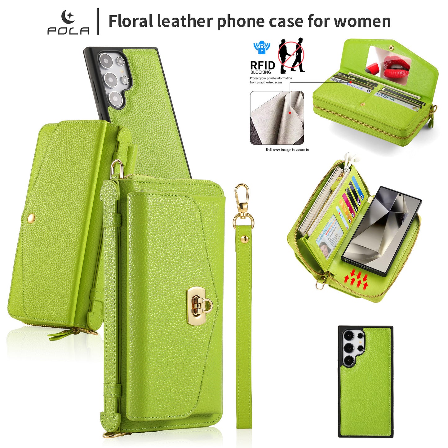 2 in 1 Removable Zip Card Solt Leather Wallet Case for Samsung