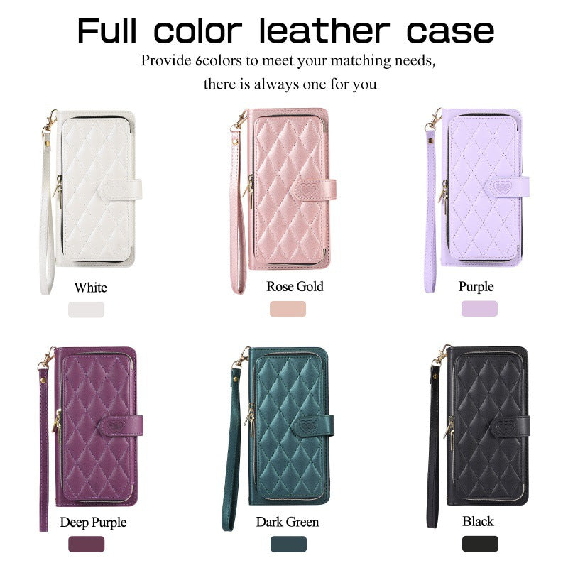 Diamond Grid Leather Wallet Phone Case for iPhone