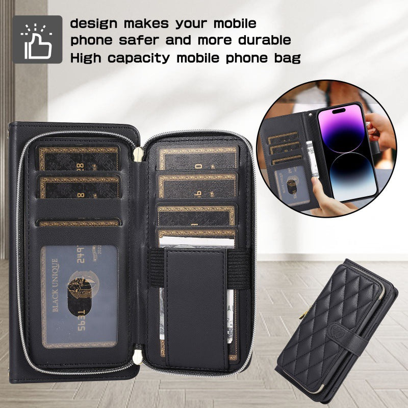 Diamond Grid Leather Wallet Phone Case for iPhone
