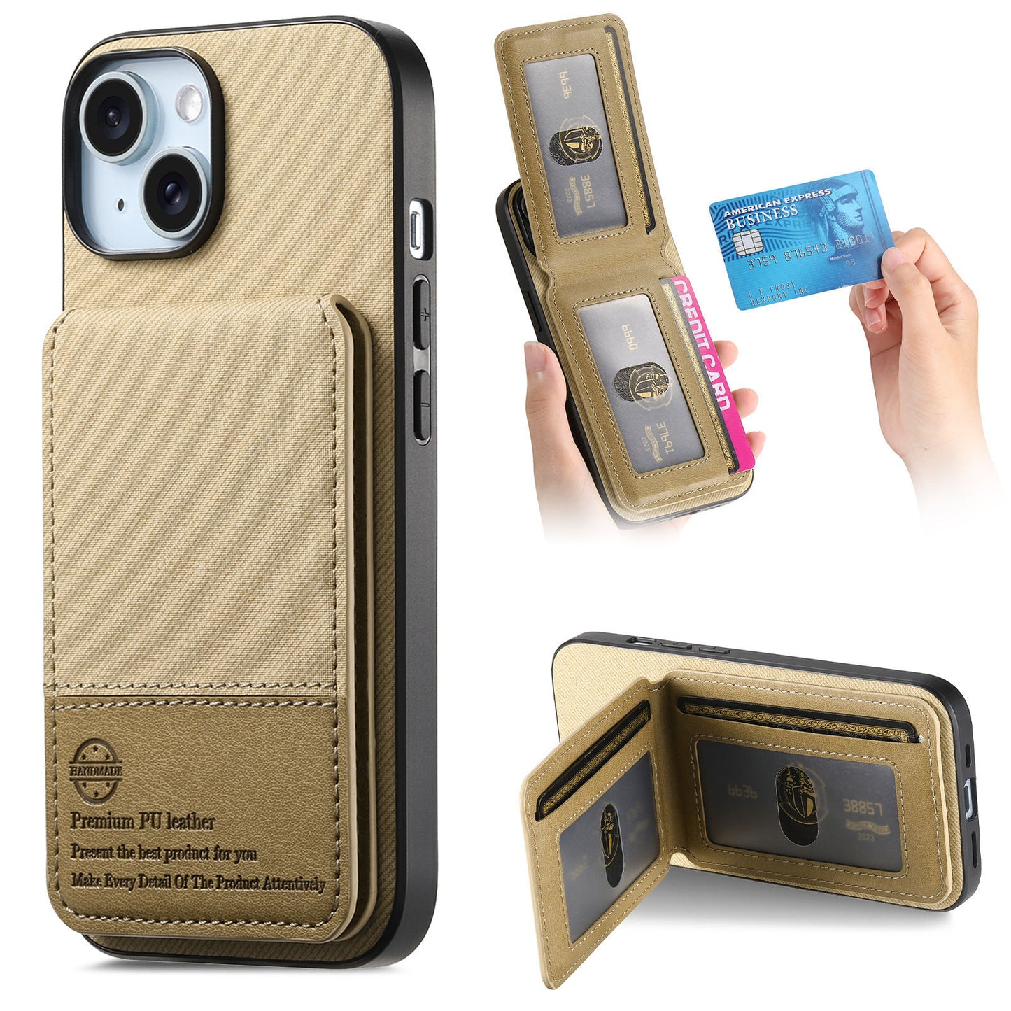 Leather Fabric Texture Phone Case with Card Holder for iPhone