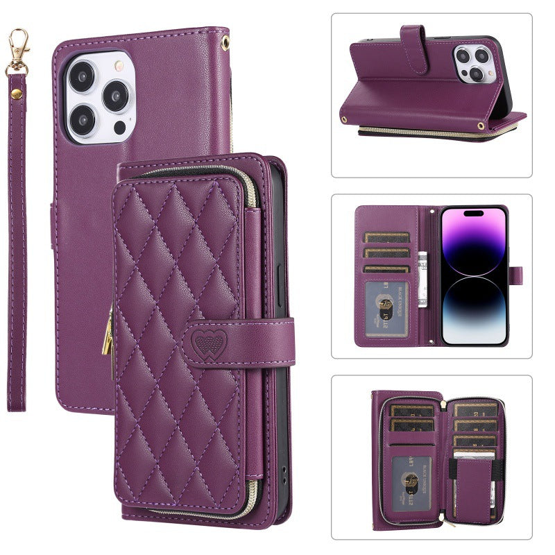Diamond Grid Leather Wallet Phone Case for iPhone