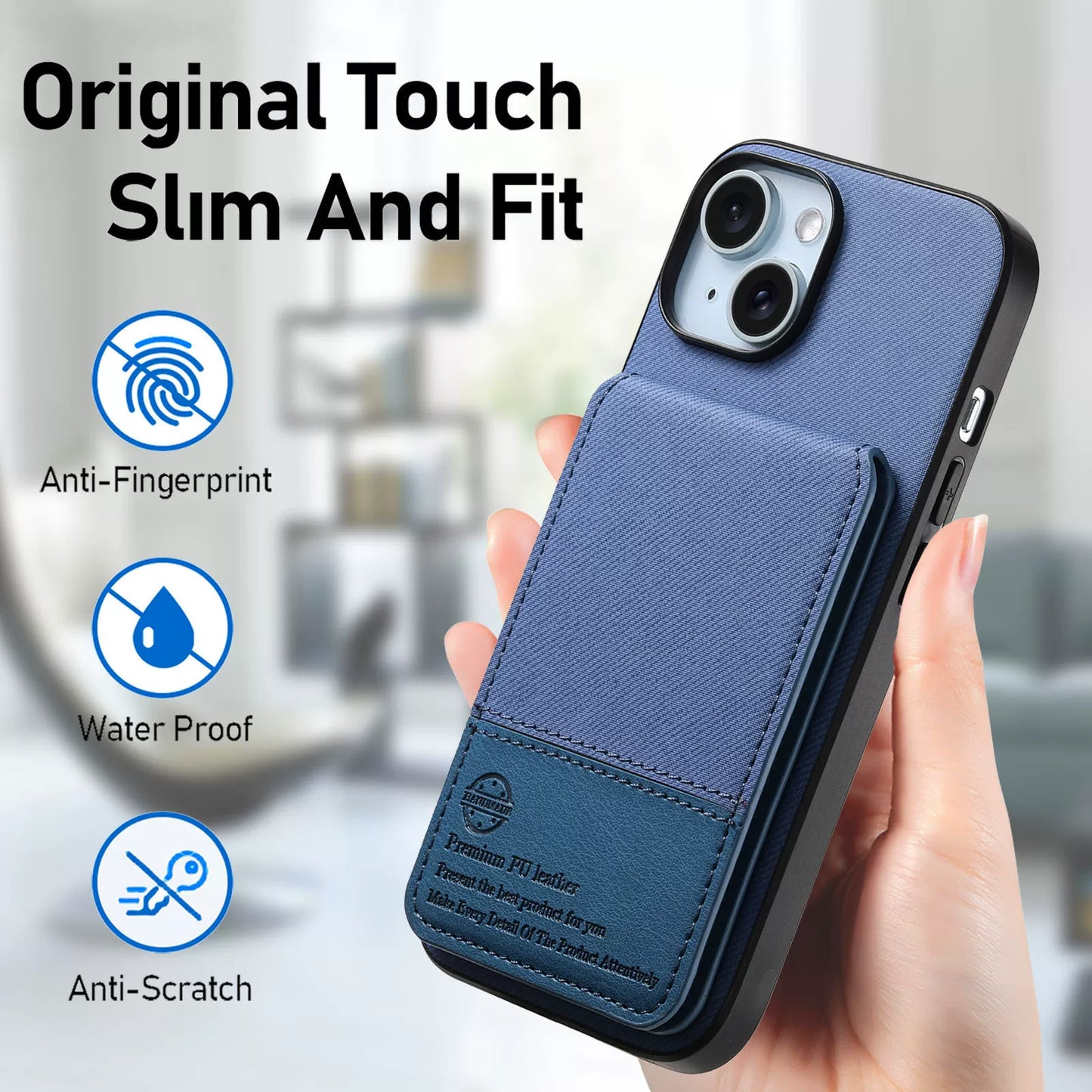 Leather Fabric Texture Phone Case with Card Holder for iPhone