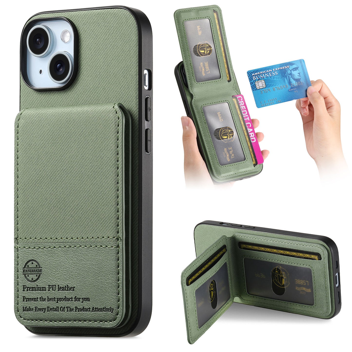 Leather Fabric Texture Phone Case with Card Holder for iPhone