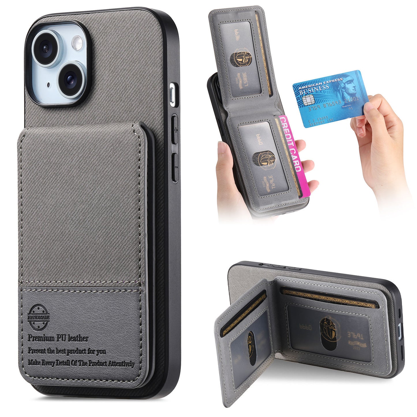 Leather Fabric Texture Phone Case with Card Holder for iPhone