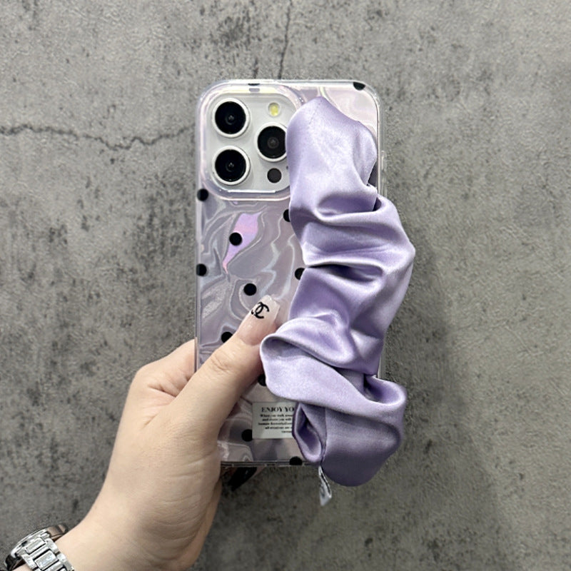 Purple Polka Dot Silk Wristband Phone Case for iPhone