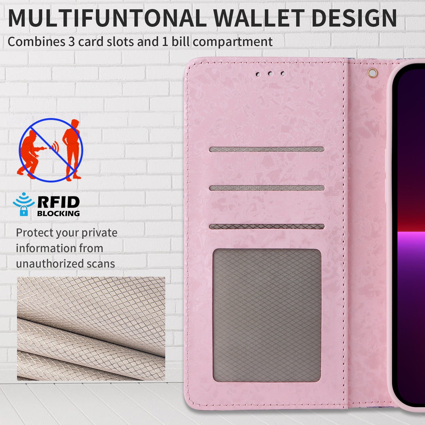 Anti-theft Brush Stamping Leather Flip Phone Case