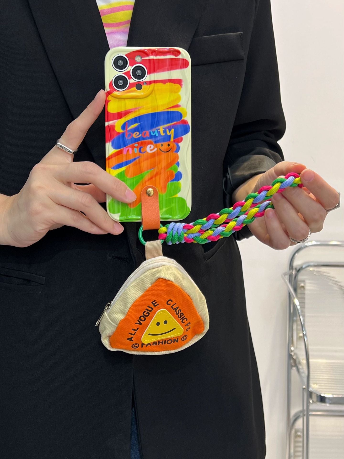 Rainbow Smiley Coin Purse Phone Case for iPhone