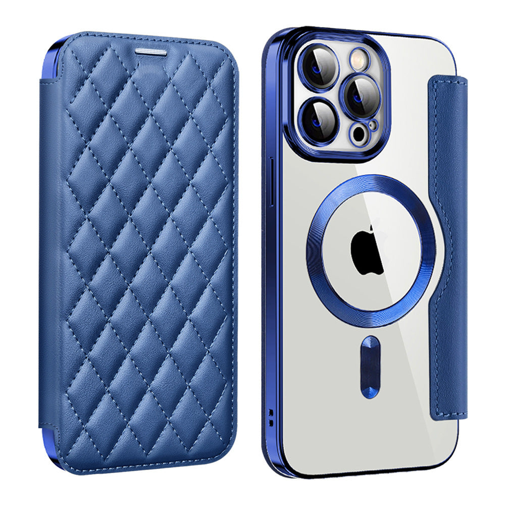 Diamond Grid Magnetic Flip Cover for iPhone