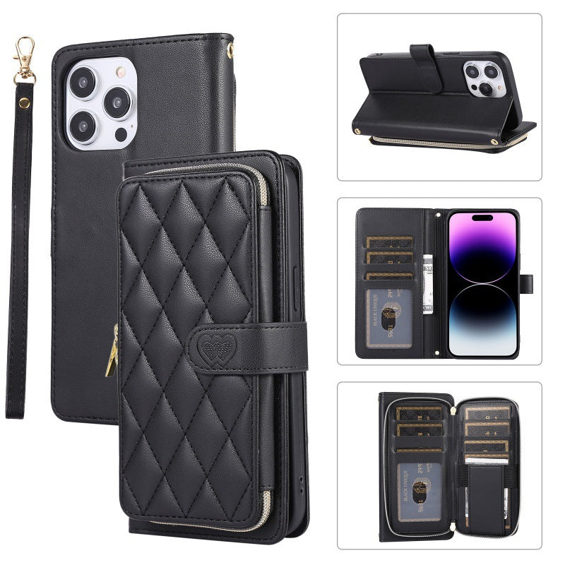 Diamond Grid Leather Wallet Phone Case for iPhone