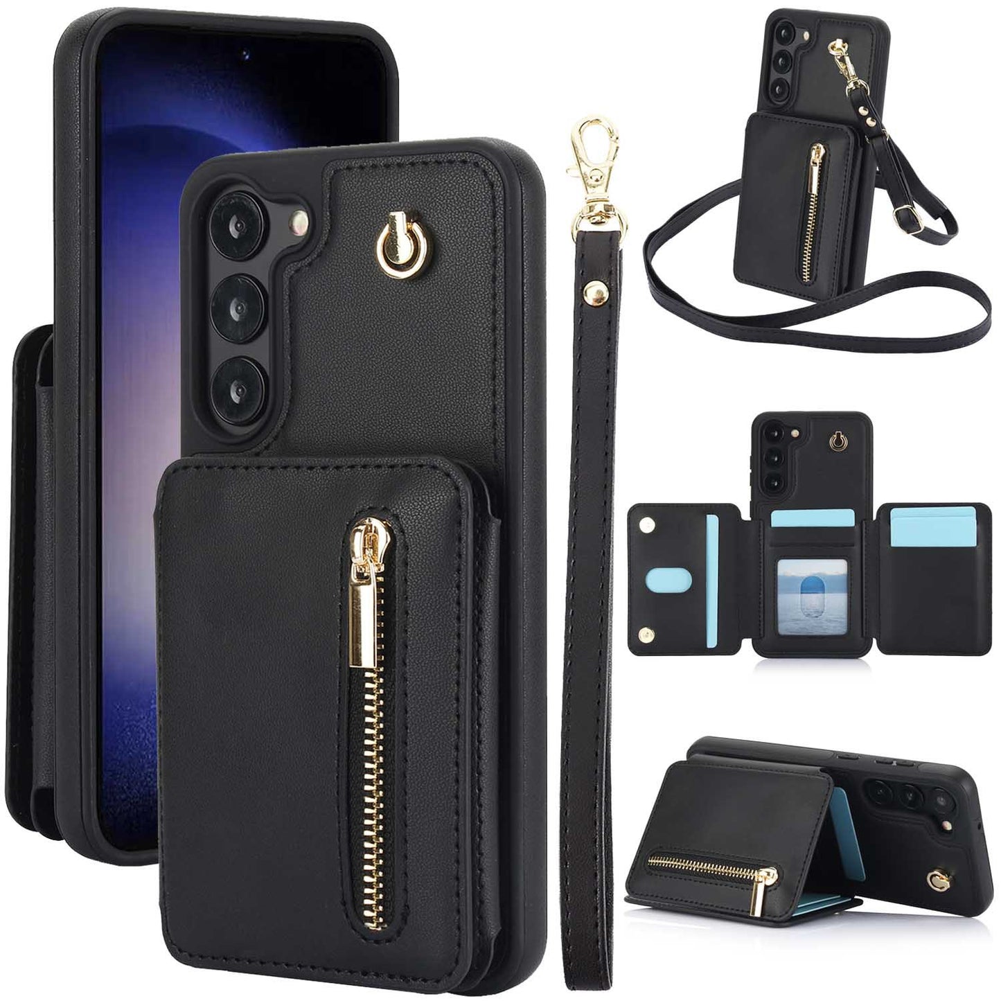 RFID Wrist Strap Crossbody Card Slot Wallet Case for Samsung Galaxy