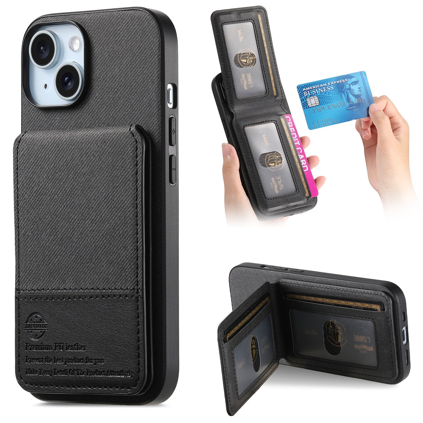 Leather Fabric Texture Phone Case with Card Holder for iPhone