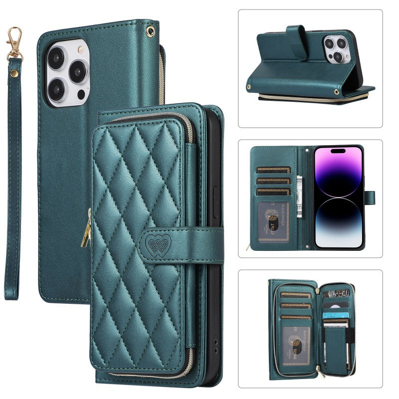 Diamond Grid Leather Wallet Phone Case for iPhone