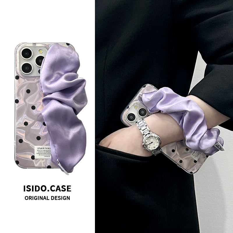 Purple Polka Dot Silk Wristband Phone Case for iPhone