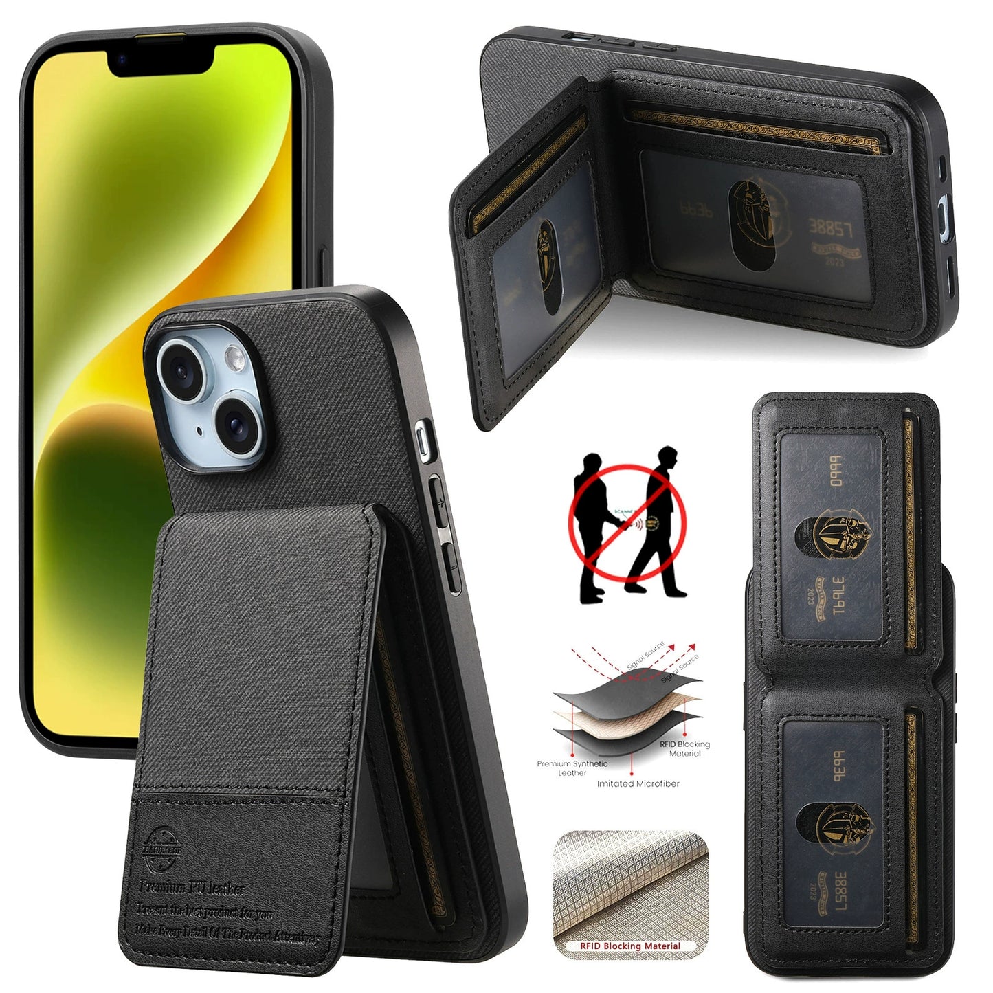 Leather Fabric Texture Phone Case with Card Holder for iPhone
