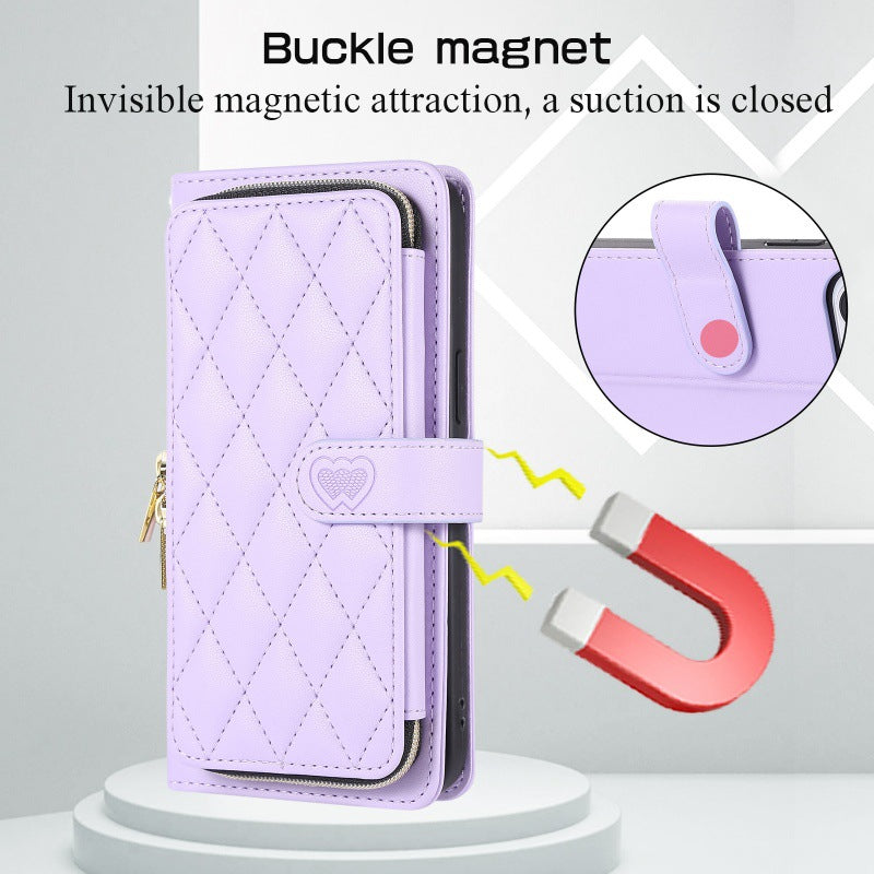 Diamond Grid Leather Wallet Phone Case for iPhone