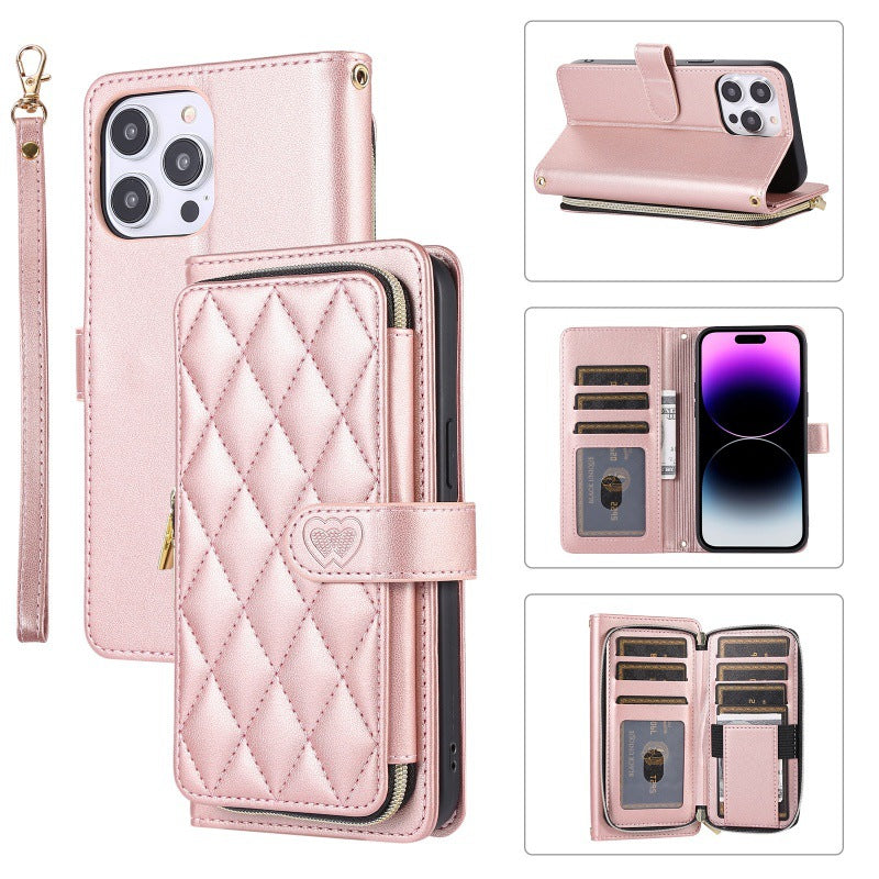 Diamond Grid Leather Wallet Phone Case for iPhone