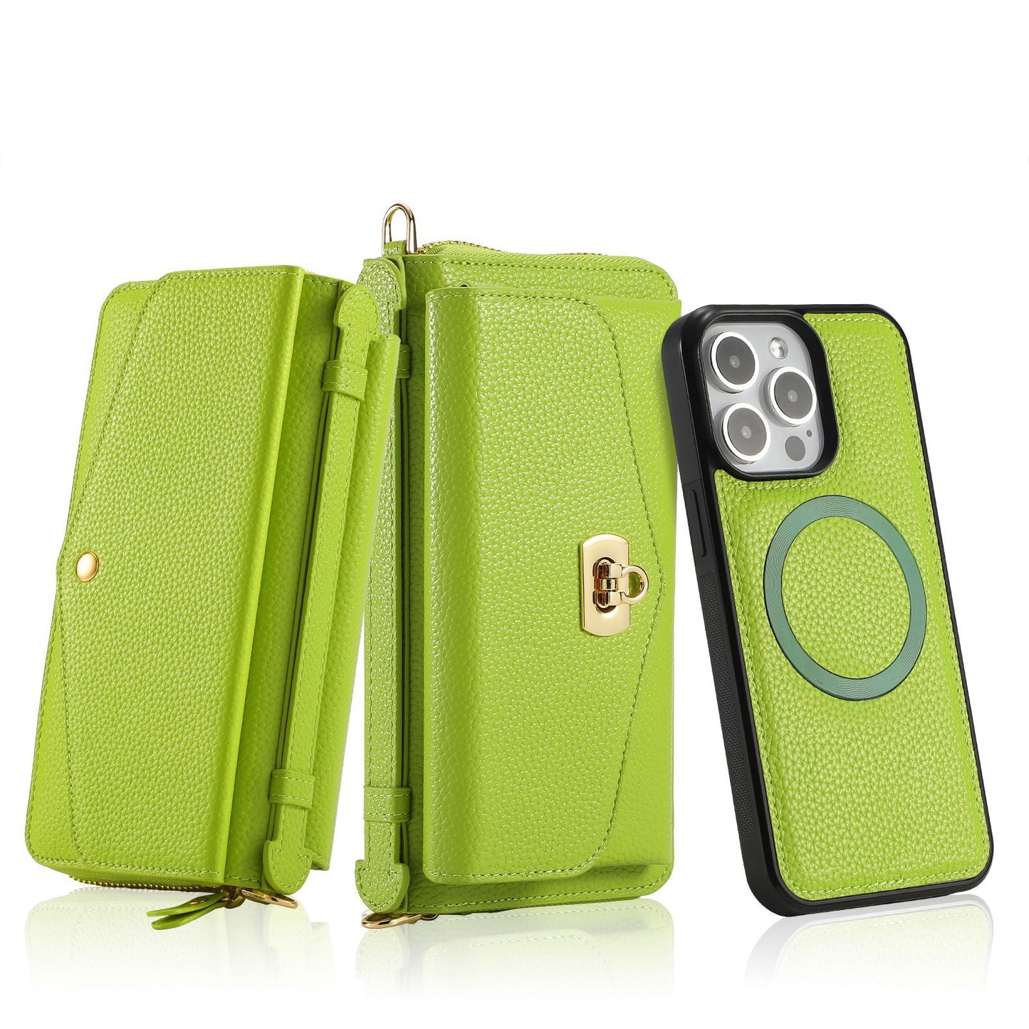 2 in 1 Removable Zip Card Solt Leather Wallet Case for iPhone