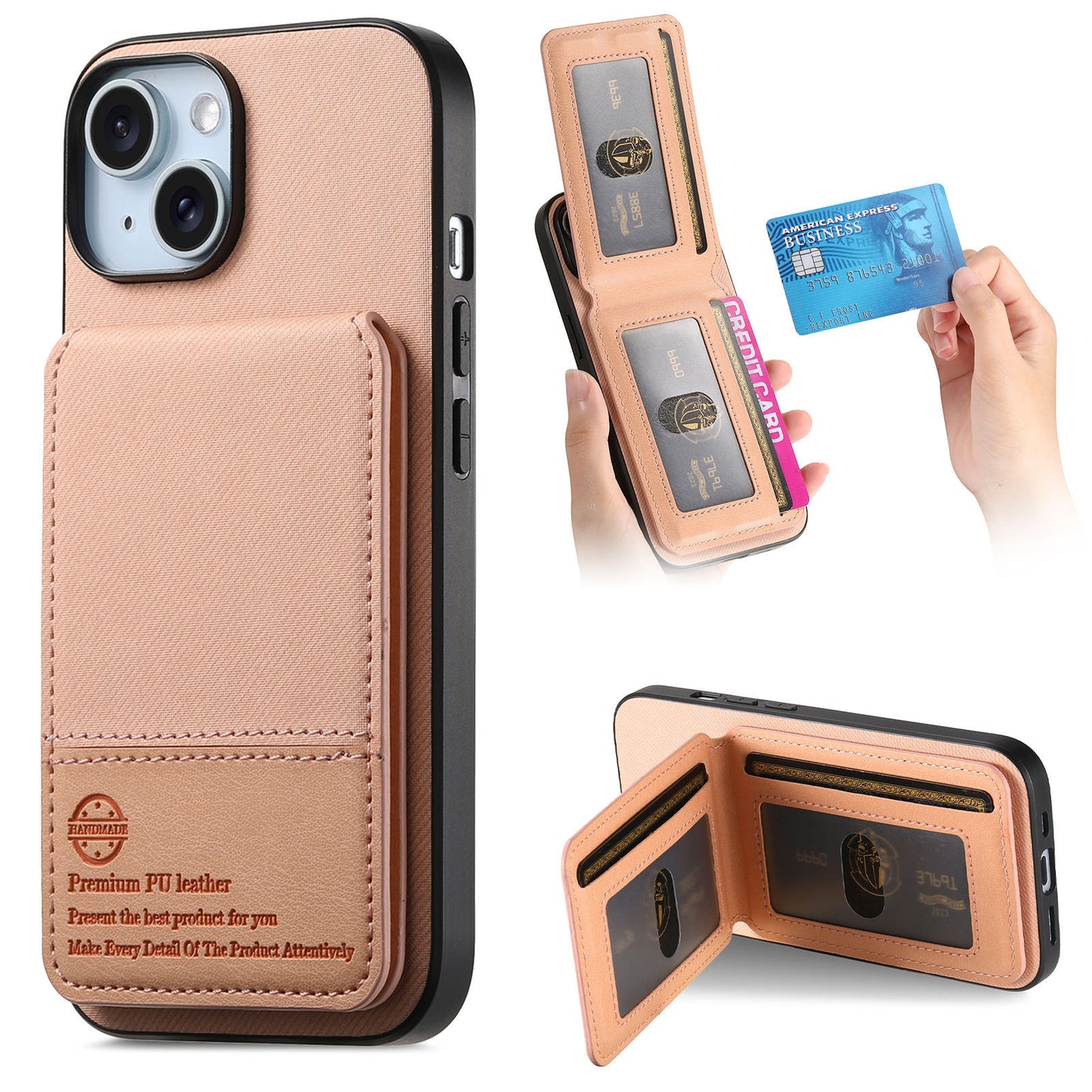 Leather Fabric Texture Phone Case with Card Holder for iPhone