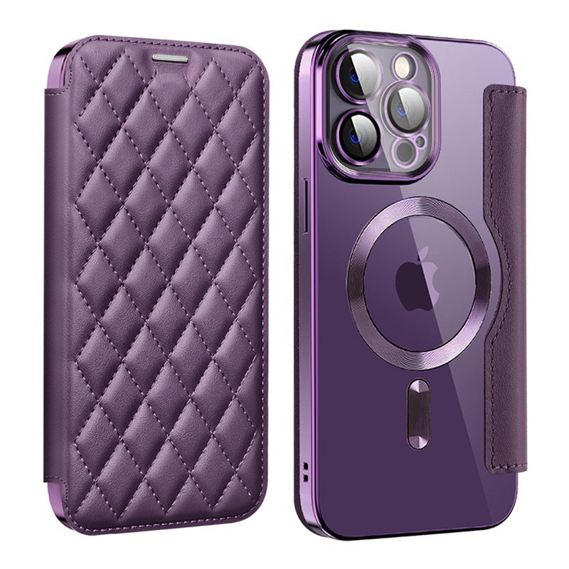 Diamond Grid Magnetic Flip Cover for iPhone