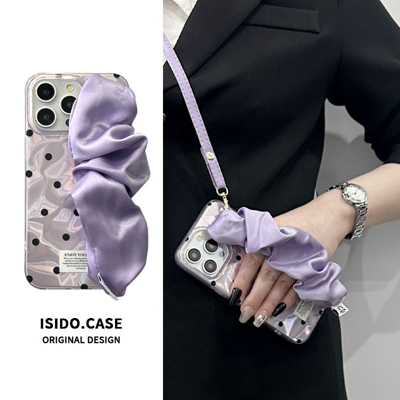 Purple Polka Dot Silk Wristband Phone Case for iPhone