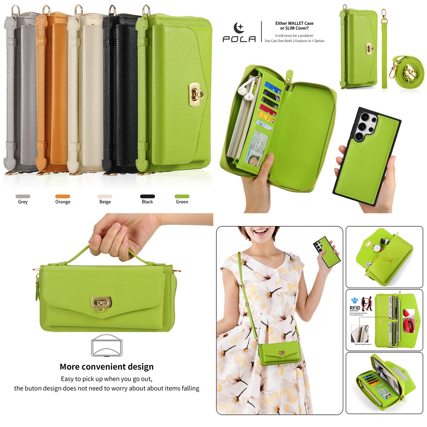 2 in 1 Removable Zip Card Solt Leather Wallet Case for Samsung