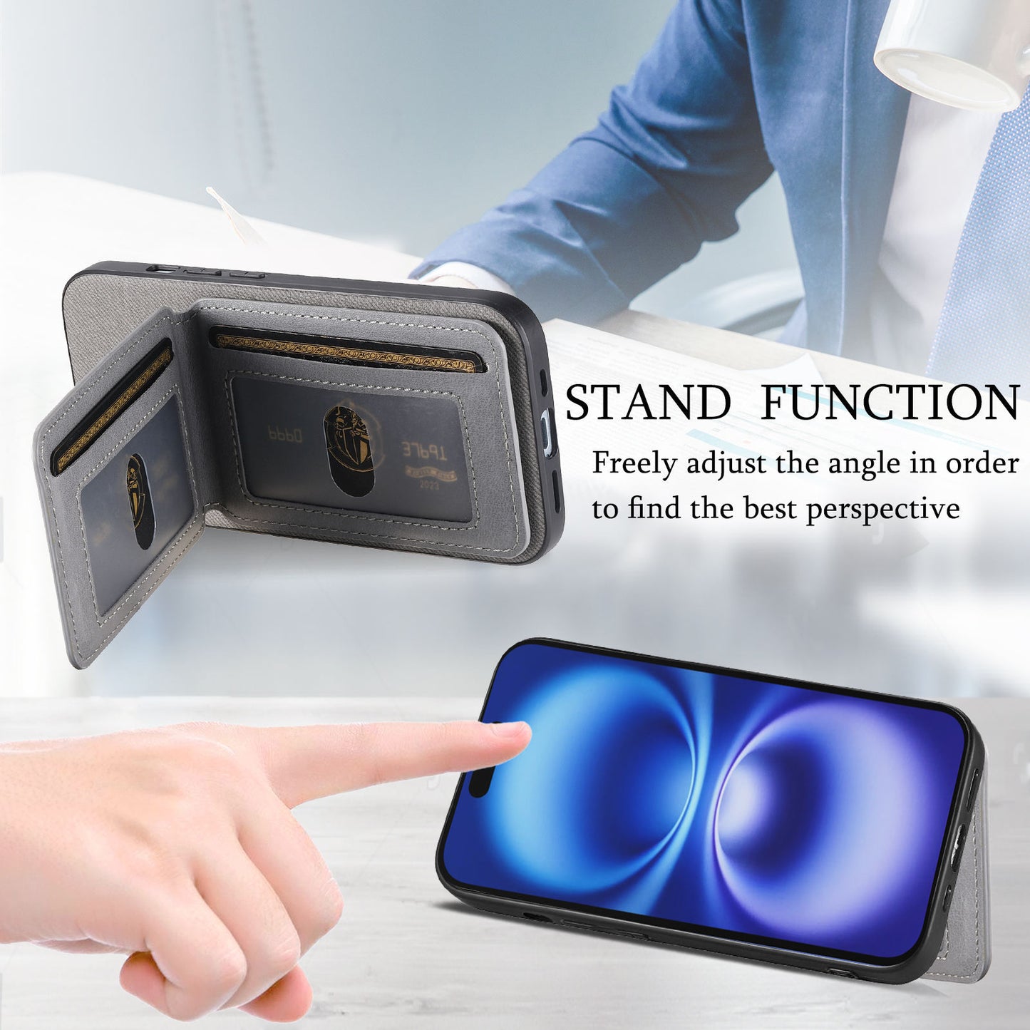 Leather Fabric Texture Phone Case with Card Holder for iPhone