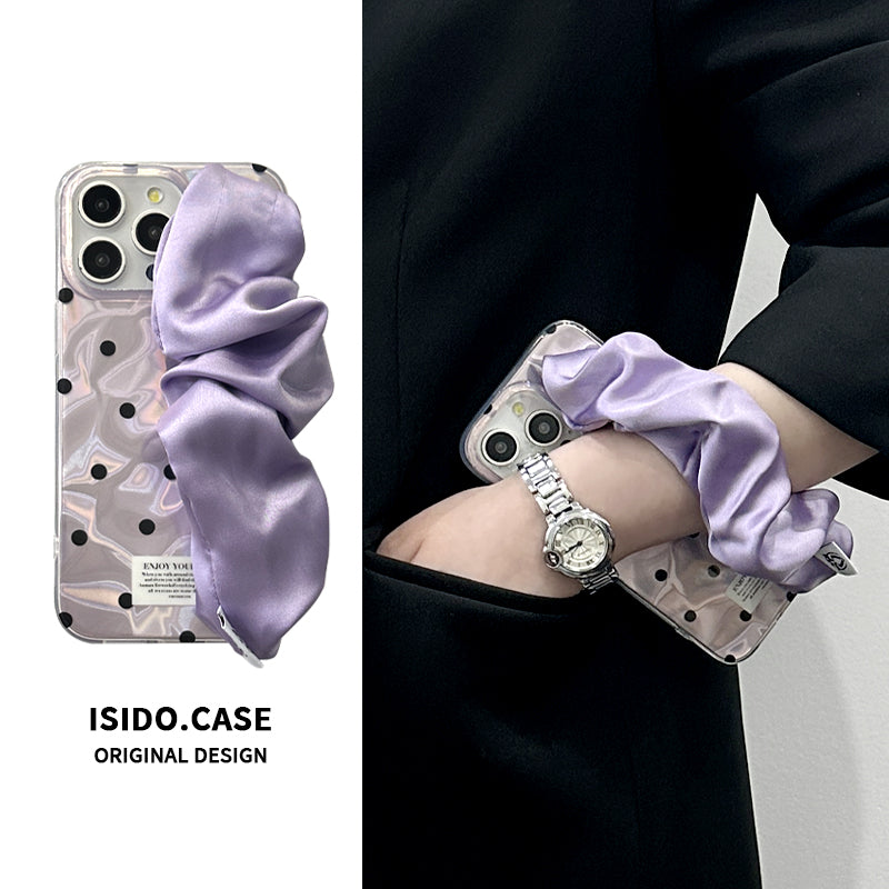 Purple Polka Dot Silk Wristband Phone Case for iPhone