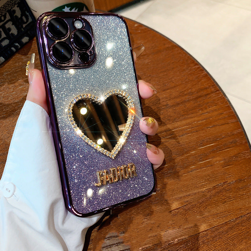 Heart-Shaped Rhinestone Mirror iPhone Case