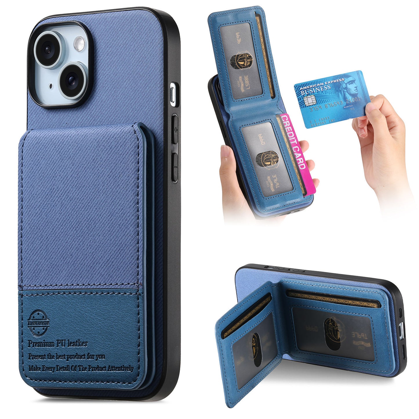 Leather Fabric Texture Phone Case with Card Holder for iPhone