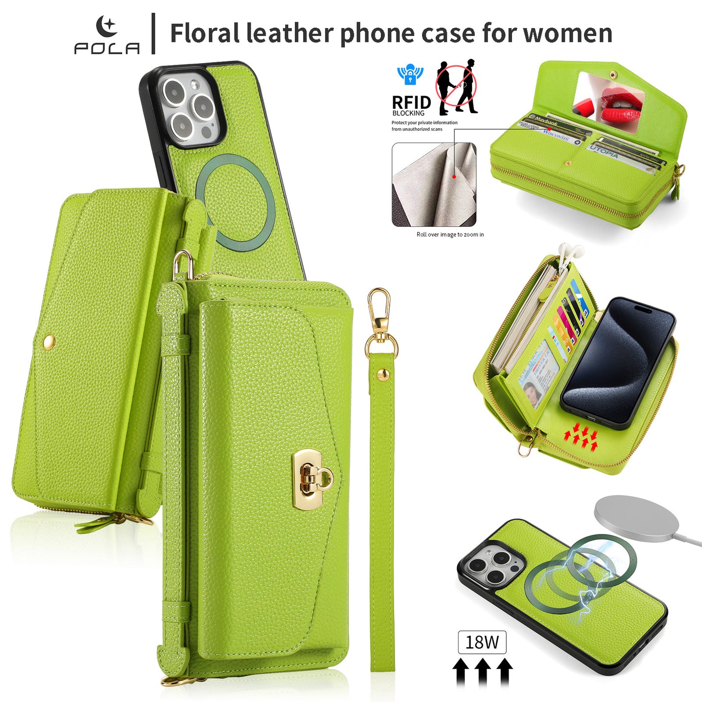 2 in 1 Removable Zip Card Solt Leather Wallet Case for iPhone