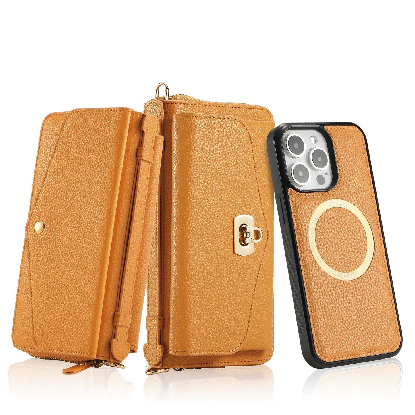 2 in 1 Removable Zip Card Solt Leather Wallet Case for iPhone