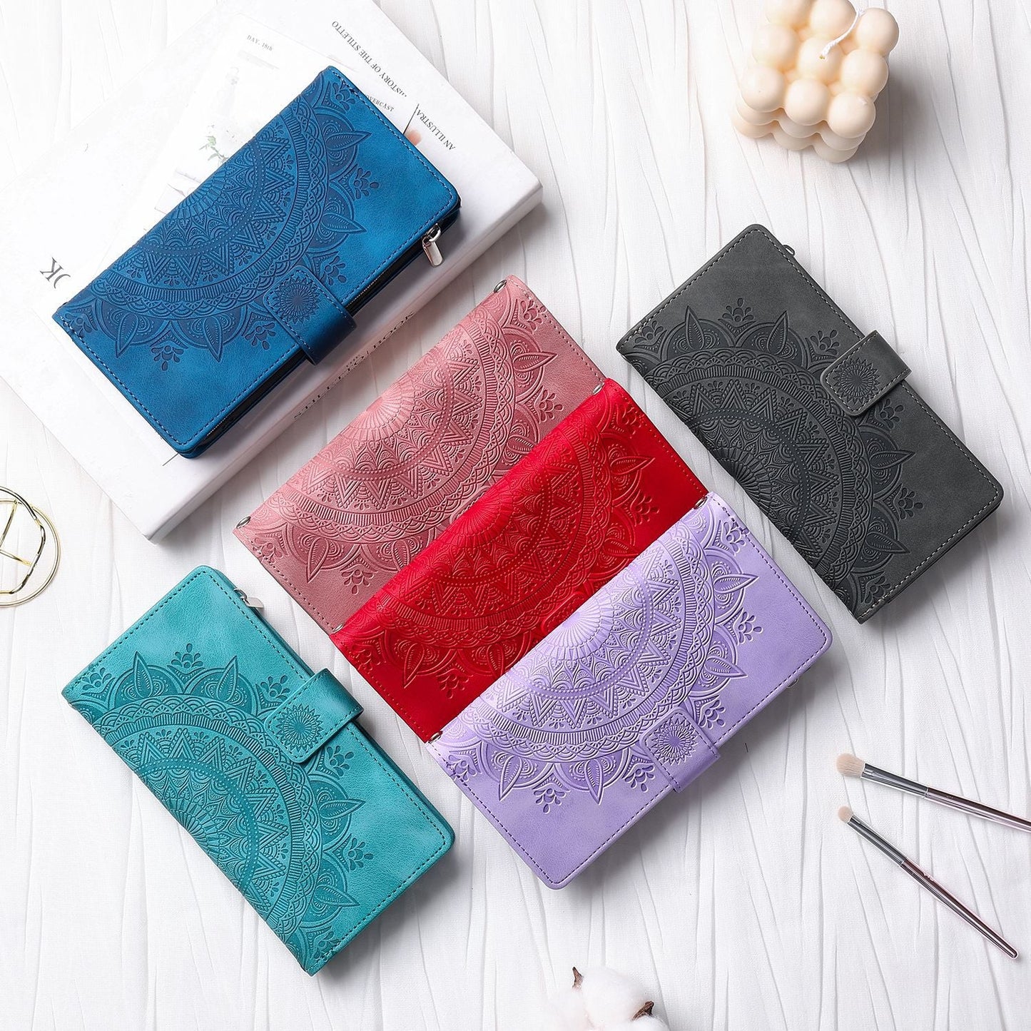Mandala Crossbody Wallet Flip Case for iPhone