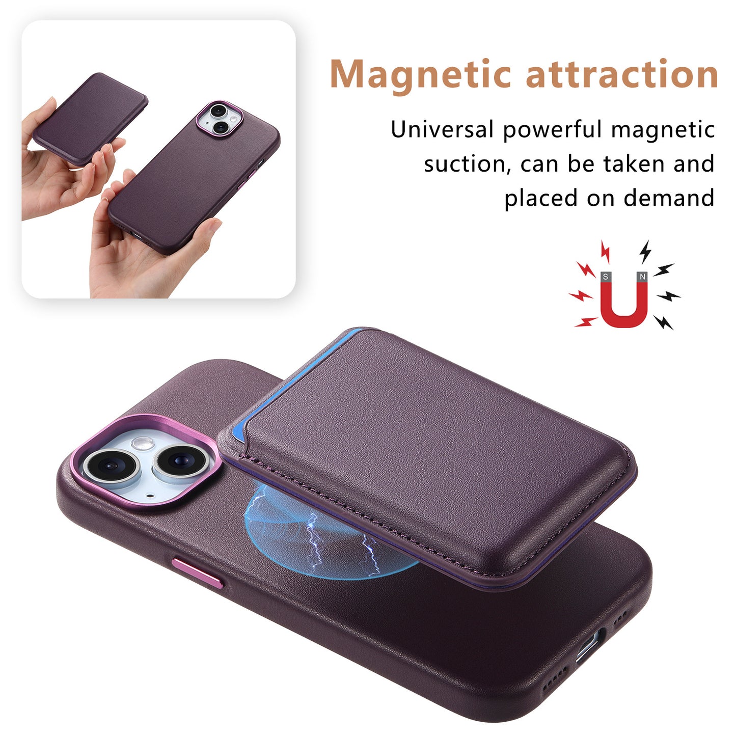 PURR Leather Detachable Wallet Phone Case with Magsafe for iPhone