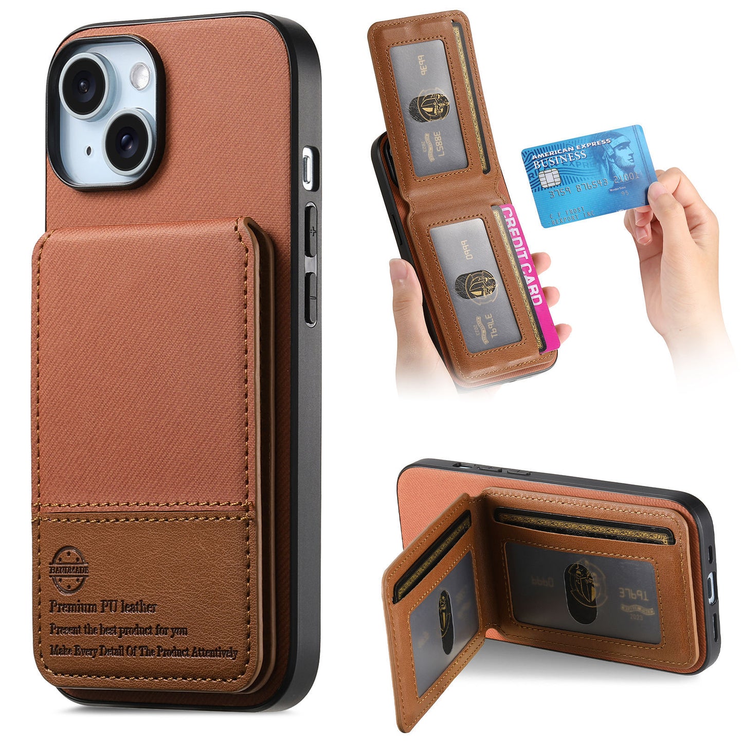 Leather Fabric Texture Phone Case with Card Holder for iPhone