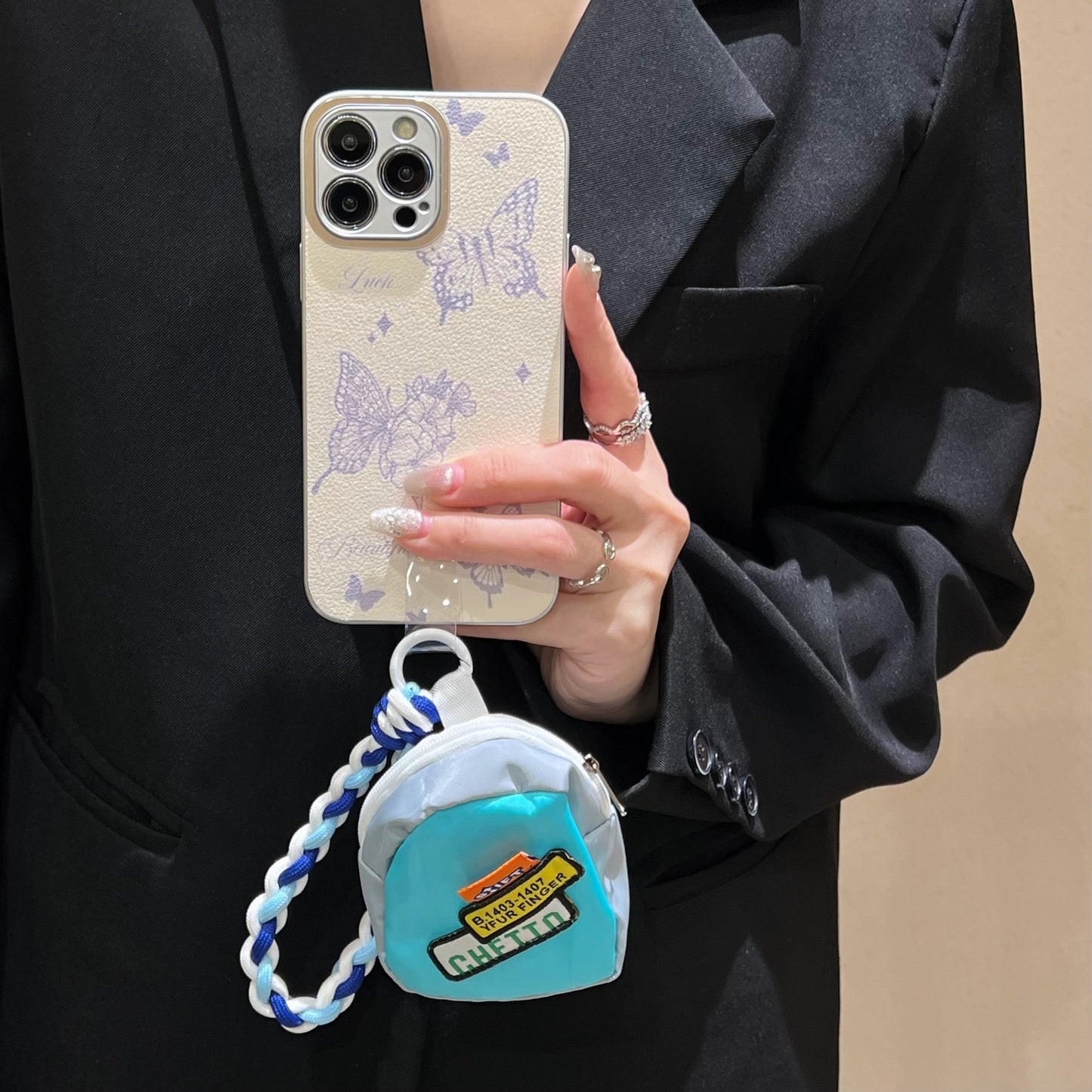 Blue Butterfly Small Coin Purse Phone Case for iPhone